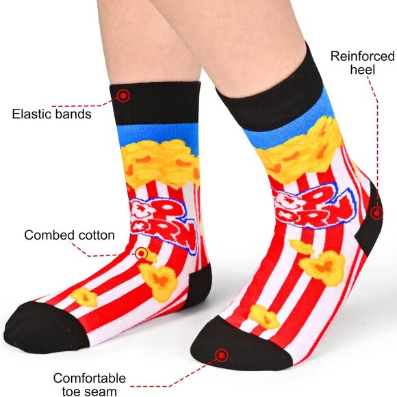 Kids Boys Girls Crew Socks 4-6 Pack + Gift Box, Novelty Funky Colorful Toddler C - Picture 3 of 7